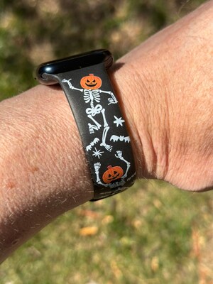 Halloween Fall Watch Bands for Apple Watch Samsung Fitbit Skeleton Halloween Pumpkins Autumn iWatch 20 22 38 40 41 42 44 45 49mm - image1